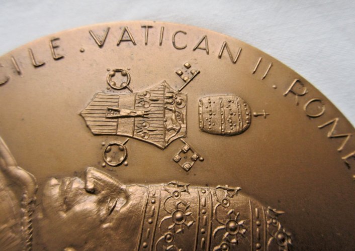 Médaille religieuse en bronze: Pape Jean XXIII et Paul VI, 492 gr et 10 cm