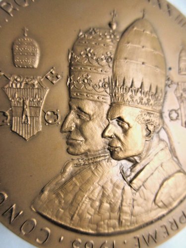 Médaille religieuse en bronze: Pape Jean XXIII et Paul VI, 492 gr et 10 cm