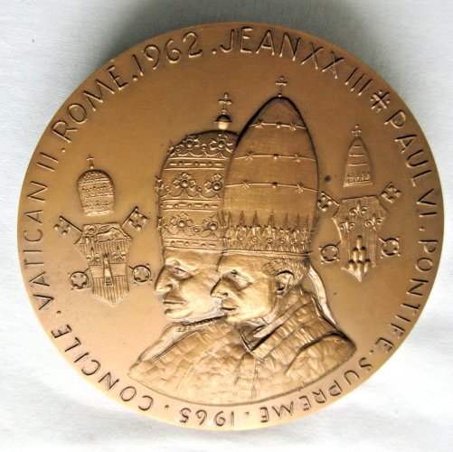 Médaille religieuse en bronze: Pape Jean XXIII et Paul VI, 492 gr et 10 cm