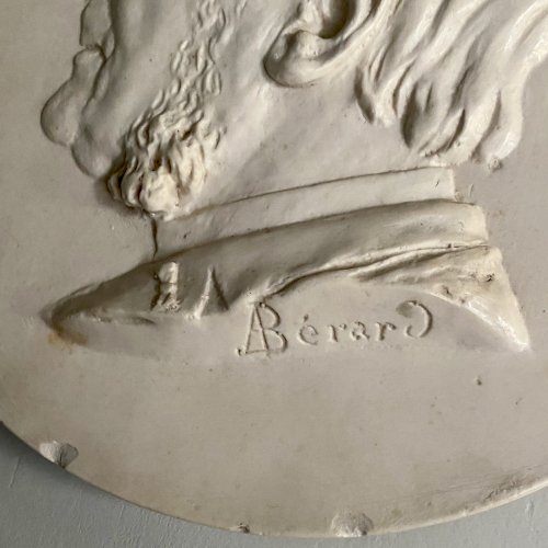 Médaillon en plâtre par A. Bérard bas-relief homme début XIXe M3743
