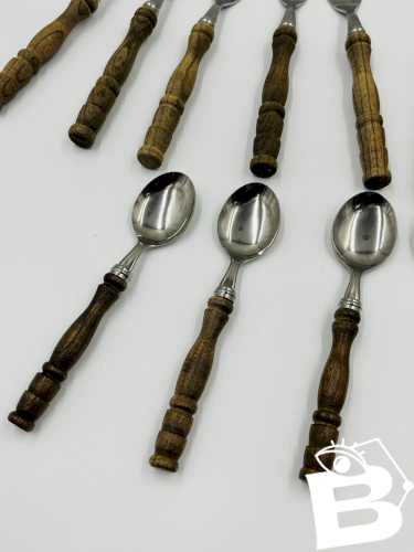 Ménagère vintage 22 pièces manches style bois