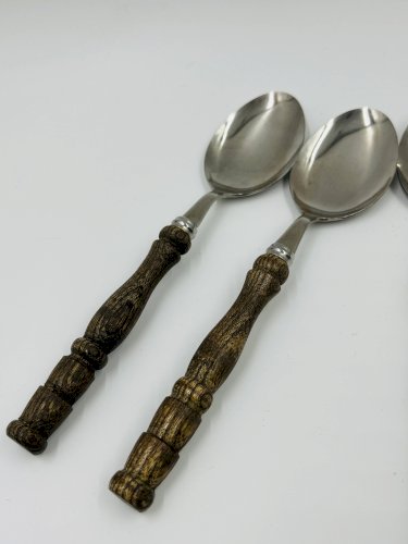 Ménagère vintage 22 pièces manches style bois