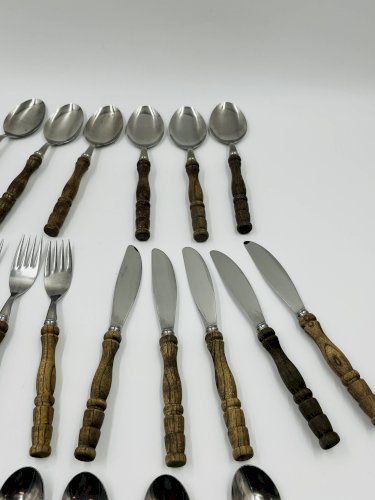Ménagère vintage 22 pièces manches style bois