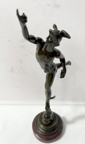 " Mercure " Groupe en bronze a patine brune par Jean de Bologne . XIX siècle