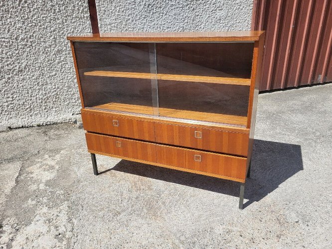 MEUBLE 1960 VINTAGE COMMODE VITRINE EN TECK PLAQUE