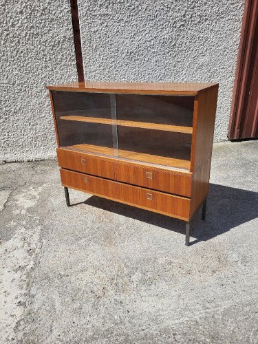 MEUBLE 1960 VINTAGE COMMODE VITRINE EN TECK PLAQUE
