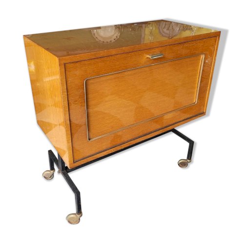 Meuble bar rangement bas sur roulettes années 60