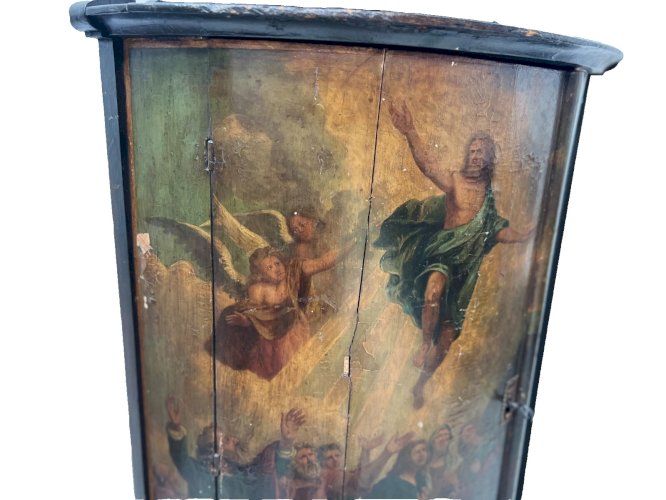 Meuble d'angle en demi lune a décor d'une scène biblique XIX siècle