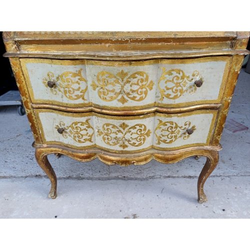 Meuble en Bois doré Commode 2 Tiroirs Pupitre