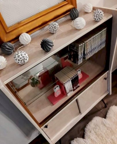 Meuble Vitrine Vintage En Formica, Bibliotheque Ancienne Pieds Compas En Métal