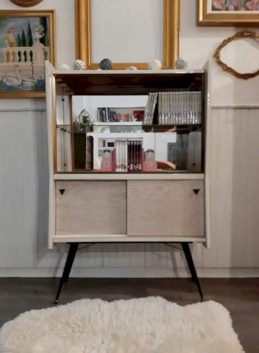 Meuble Vitrine Vintage En Formica, Bibliotheque Ancienne Pieds Compas En Métal