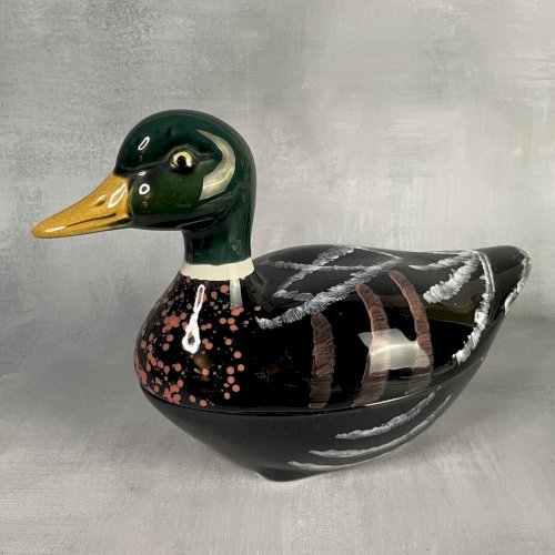 MICHEL CAUGANT : moyenne terrine boite canard faïence barbotine Haut.~15cm