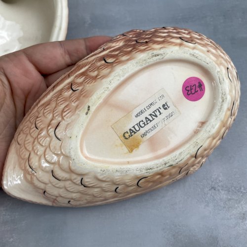 MICHEL CAUGANT : moyenne terrine boite faisan faïence barbotine Haut.~15cm