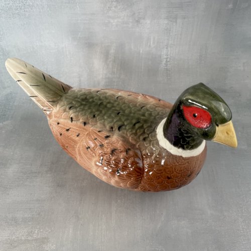 MICHEL CAUGANT : moyenne terrine boite faisan faïence barbotine Haut.~15cm