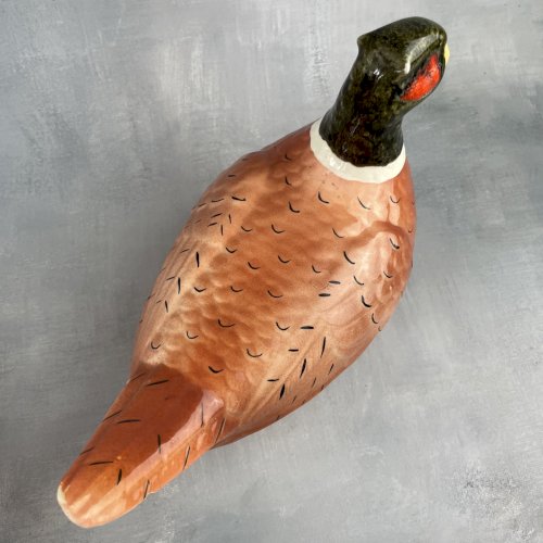 MICHEL CAUGANT : moyenne terrine boite faisan faïence barbotine Haut.~15cm