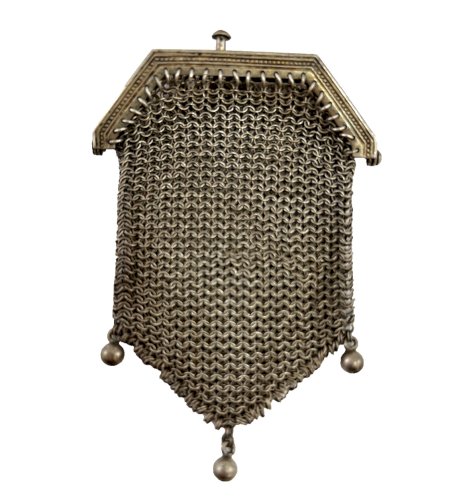 Minaudière ancienne maille métal – porte-monnaie XIXe – sac réticule vintage