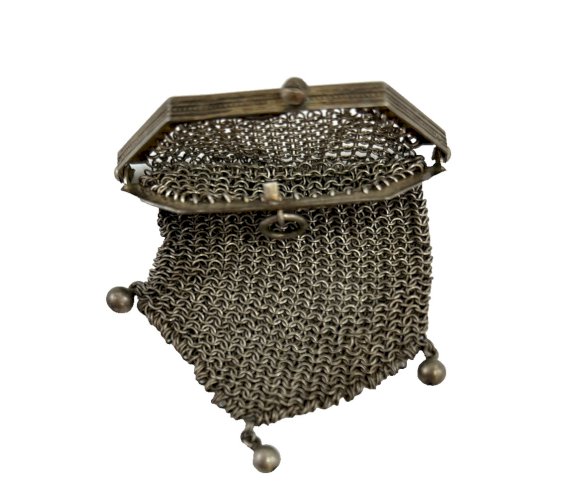 Minaudière ancienne maille métal – porte-monnaie XIXe – sac réticule vintage