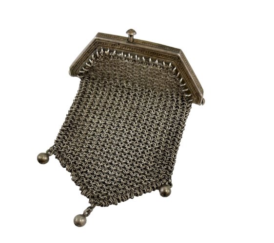 Minaudière ancienne maille métal – porte-monnaie XIXe – sac réticule vintage
