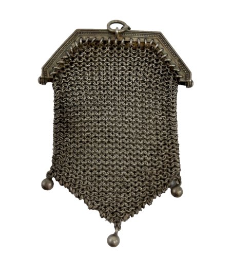 Minaudière ancienne maille métal – porte-monnaie XIXe – sac réticule vintage
