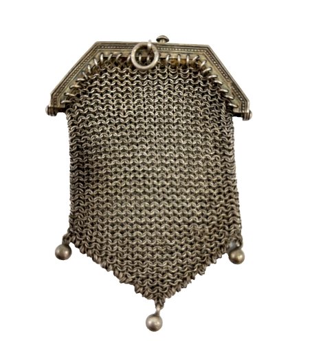 Minaudière ancienne maille métal – porte-monnaie XIXe – sac réticule vintage