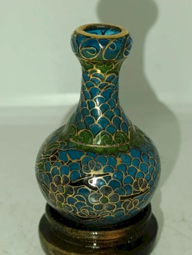 mini vase style cloisonné transparent chinois sur support en bon etat