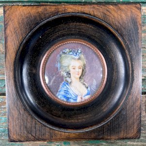 Miniature ancienne – Portrait de dame XVIIIe – Signée A. Grimout Garnier – Cadre