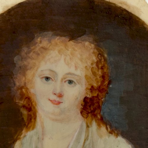 Miniature exécutée à la main jeune femme du XVIIIe à la chevelure rousse A5625