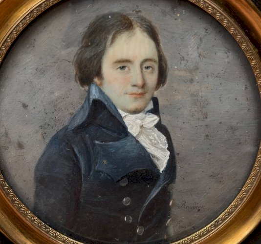 Miniature portrait d'homme en buste par Pierre-Louis Rouvier début XIXe M3752