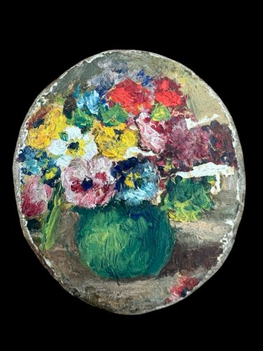 miniature signée Lagard-Peinture à l’huile–empâtement -broche Argent - Florale