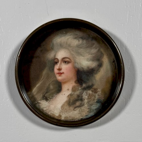 Miniature sur papier fin XIXe vers 1880 femme portant perruque A5862