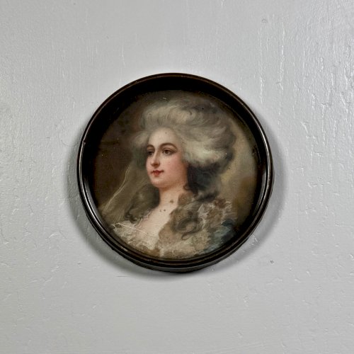 Miniature sur papier fin XIXe vers 1880 femme portant perruque A5862