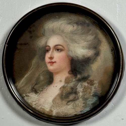 Miniature sur papier fin XIXe vers 1880 femme portant perruque A5862