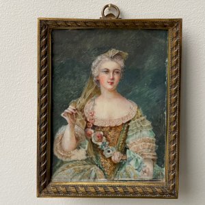 19th century miniature representing a woman from the 18th century, bronze frame A5805