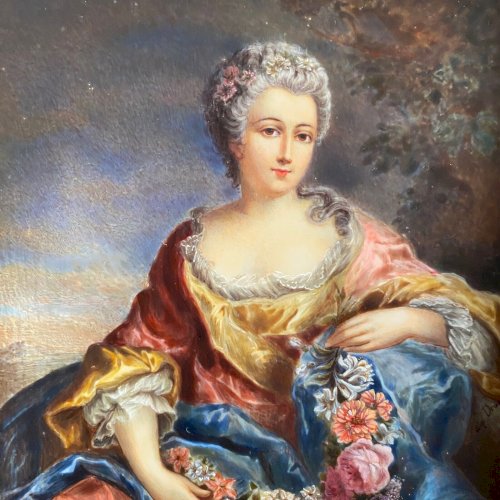 Miniatures peintes à la main femmes du XVIIIe signées d'après Van Loo A7001