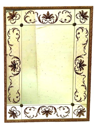 Miroir a decor en verre églomisé vers 1950 cadre en bois doré XX siècle