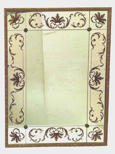 Miroir a decor en verre églomisé vers 1950 cadre en bois doré XX siècle