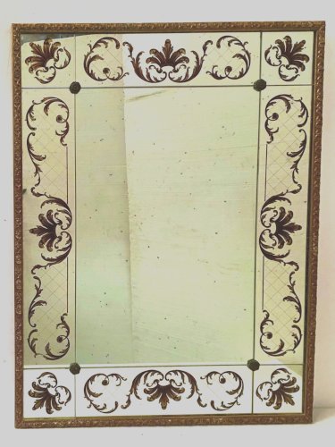 Miroir a decor en verre églomisé vers 1950 cadre en bois doré XX siècle