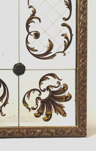 Miroir a decor en verre églomisé vers 1950 cadre en bois doré XX siècle