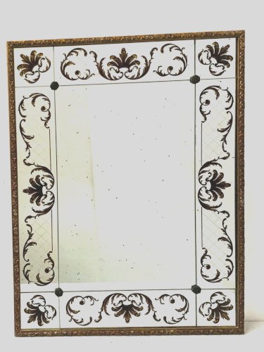 Miroir a decor en verre églomisé vers 1950 cadre en bois doré XX siècle
