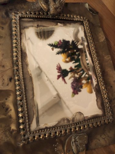 Miroir à Main Ancien en Laiton Repoussé - Style Arts & Crafts/Art Nouveau