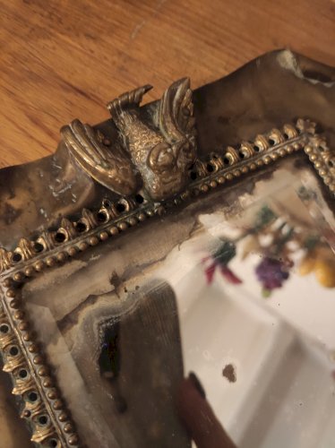 Miroir à Main Ancien en Laiton Repoussé - Style Arts & Crafts/Art Nouveau