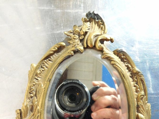 MIROIR A MAIN EN BRONZE AVEC GLACE BIZEAUTEE