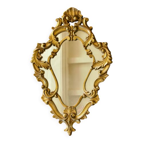 Miroir à parcloses baroque ancien doré à la feuille dor