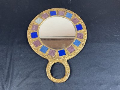 Miroir à Talosel multicolore en Métal Doré d'Irena Jaworska, France, Années 70