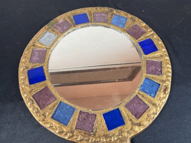 Miroir à Talosel multicolore en Métal Doré d'Irena Jaworska, France, Années 70