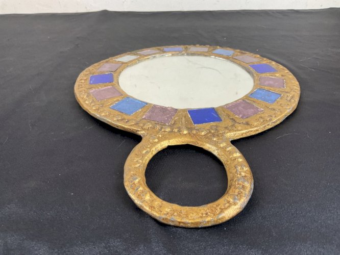 Miroir à Talosel multicolore en Métal Doré d'Irena Jaworska, France, Années 70