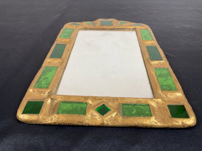 Miroir à Talosel Vert en Métal Doré d'Irena Jaworska, France, Années 70