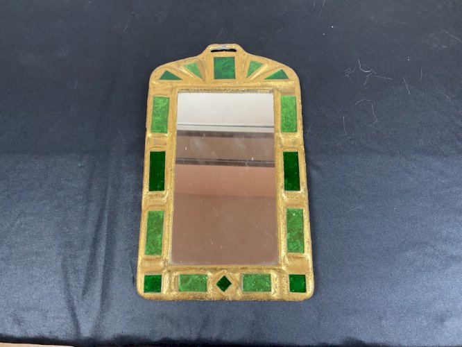 Miroir à Talosel Vert en Métal Doré d'Irena Jaworska, France, Années 70