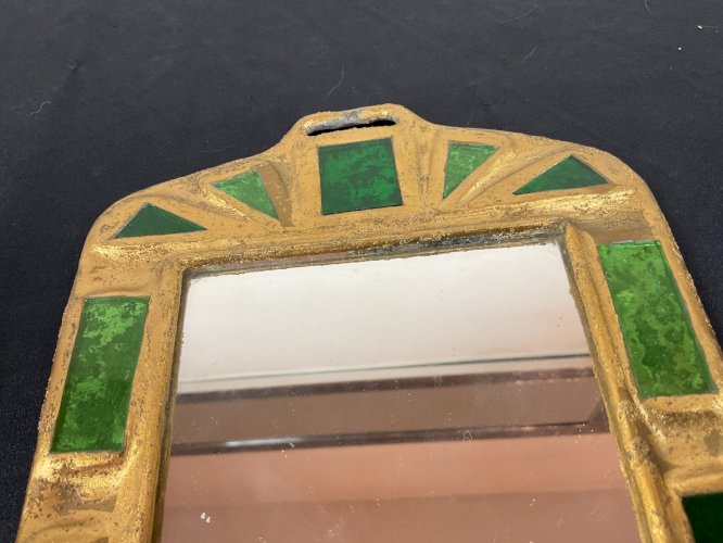 Miroir à Talosel Vert en Métal Doré d'Irena Jaworska, France, Années 70