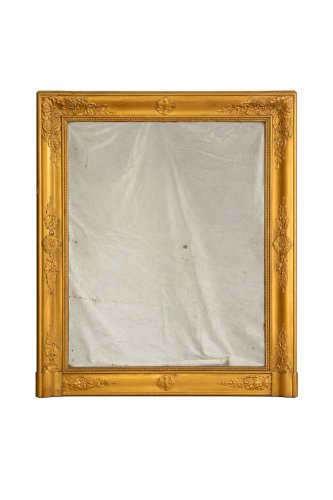 Miroir Ancien Doré XIXe Glace Mercure 100x86cm Cadre Sculpté
